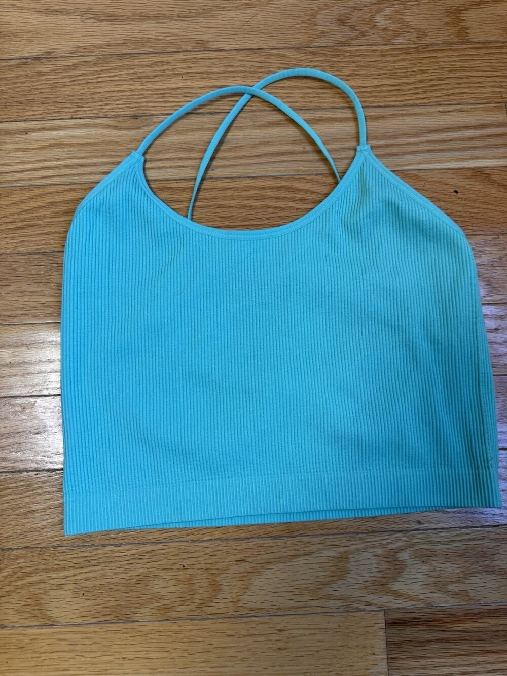 Colsie Women’s XL Aqua Ribbed Strappy Bralette Crop Top